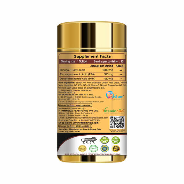 Vitaminnica Omega 3 - Better Heart. Skin, Eye Health & Improves Sleep Cycle- 60 Softgels - Image 2