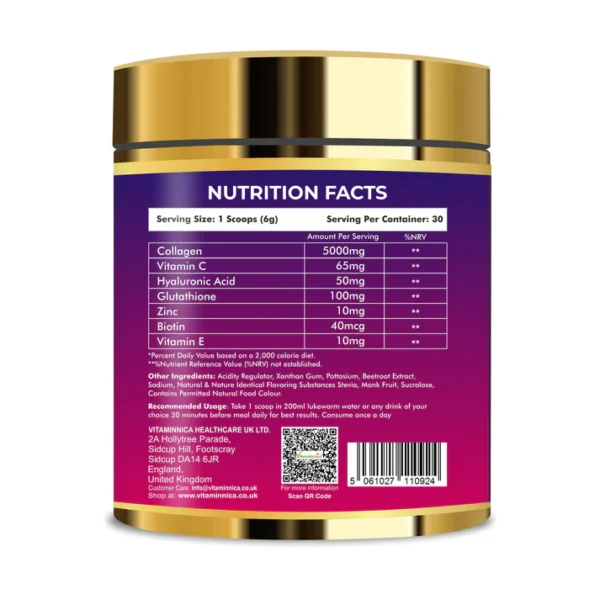 Vitaminnica Vita Beauty Collagen Powder (Type I & III) with Hyaluronic Acid, Glutathione, Vitamin C, Biotin & Vitamin E | For Glowing Skin & Anti-Aging - 30 servings - Image 3