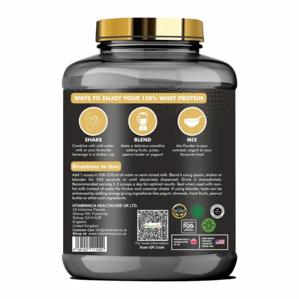 Vitaminnica Vita Gold 100% Whey Protein Powder- 5 Lbs (75 Servings) | UK Formulation with Digestive Enzymes - Image 3