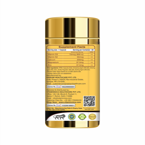 Vitaminnica Vitamin D3+K2 - Improves Dental, Bone Health & Immunity - 60 Capsules - Image 2