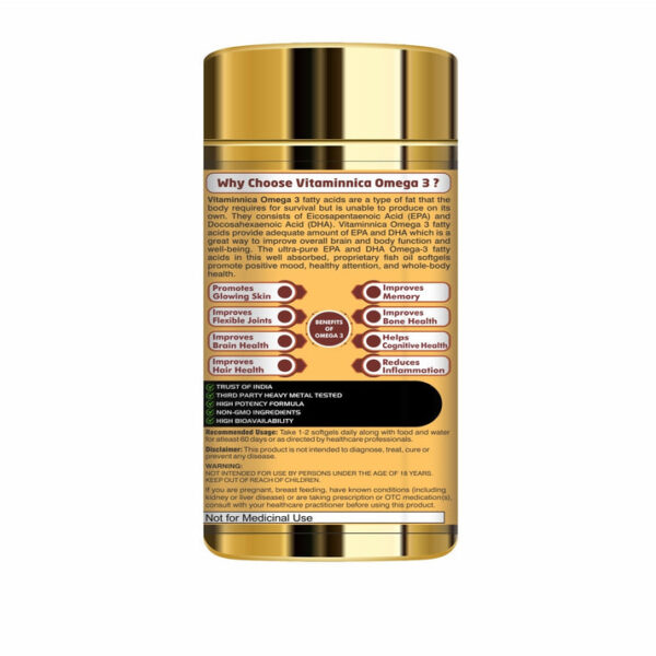 Vitaminnica Omega 3 - Better Heart. Skin, Eye Health & Improves Sleep Cycle- 60 Softgels - Image 3