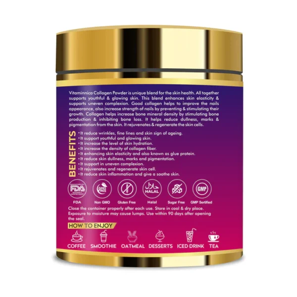Vitaminnica Vita Beauty Collagen Powder (Type I & III) with Hyaluronic Acid, Glutathione, Vitamin C, Biotin & Vitamin E | For Glowing Skin & Anti-Aging - 30 servings - Image 2