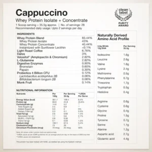 Whey Protein Isolate + Concentrate 24g | 1KG | 4B CFU Probiotics | Cappuccino & Creatine Monohydrate Unflavored