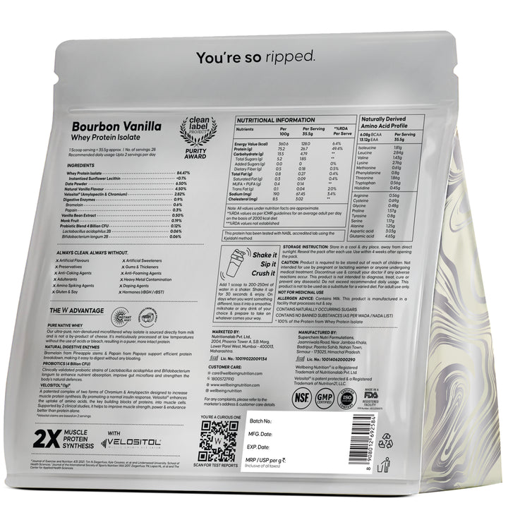 Whey Protein Isolate 26g | 1kg | 4B CFU Probiotics | Bourbon Vanilla - Image 2