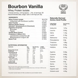 Whey Protein Isolate 26g | 1kg | 4B CFU Probiotics | Bourbon Vanilla