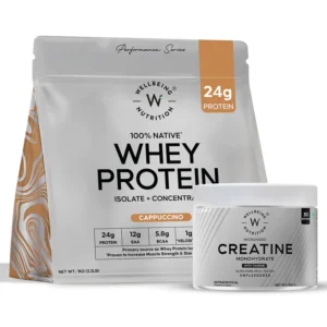 Whey Protein Isolate + Concentrate 24g | 1KG | 4B CFU Probiotics | Cappuccino & Creatine Monohydrate Unflavored