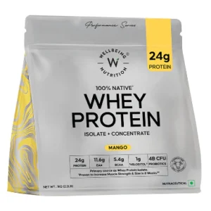 Whey Protein Isolate + Concentrate 24g | 1kg | 4B CFU Probiotics | Mango Flavoured