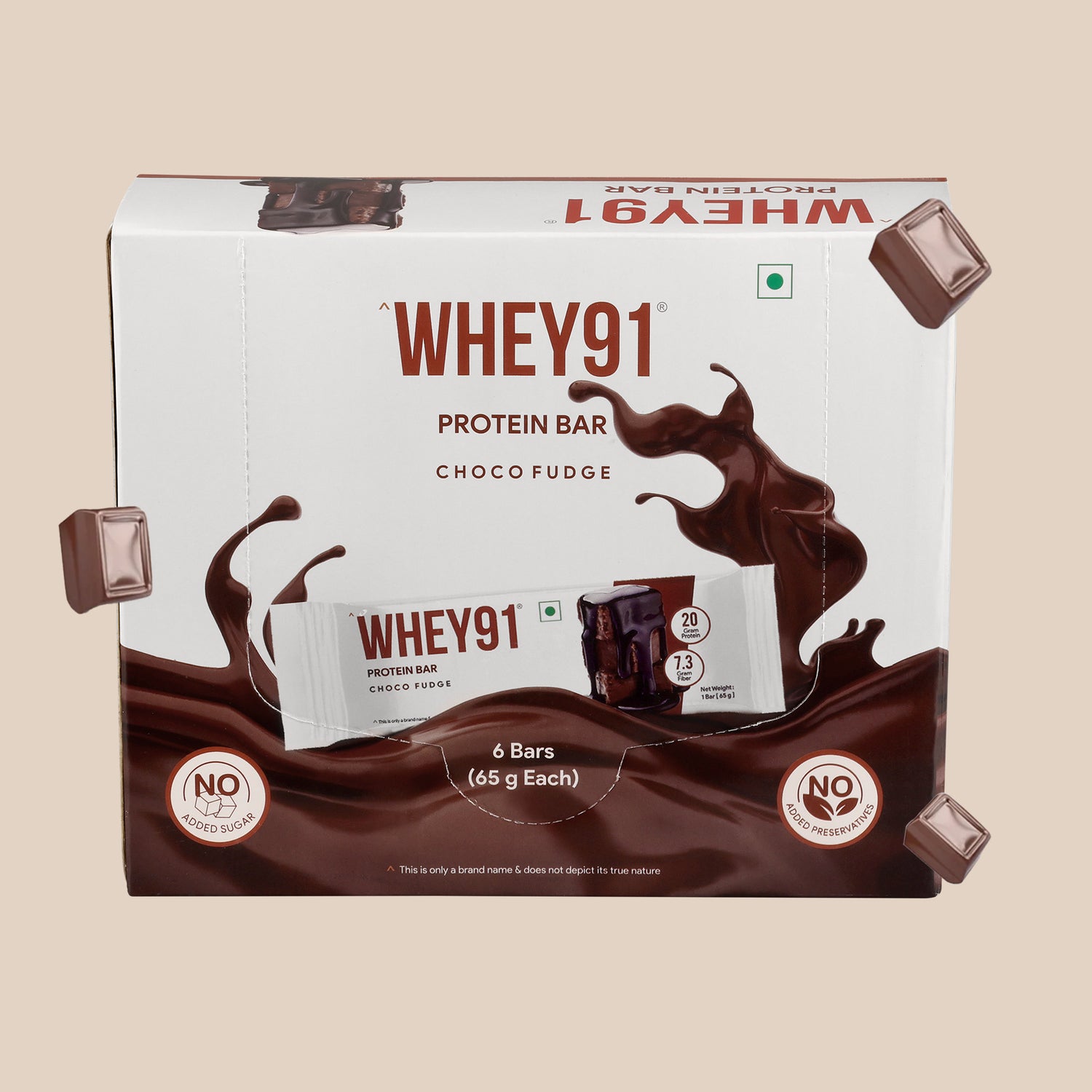 Whey91 Choco Fudge Protein Bars - 20g Protein 7.3 g Fibre (Pack of 6 bars)