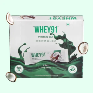 Whey91 Coconut Delight Protein Bars – 20g protein, 5.8g fibre (Pack of 6 bars)
