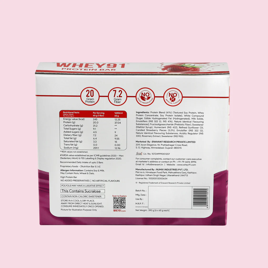 Whey91 Strawberry Splash Protein Bars - 20g Protein 7.2g Fibre (Pack of 6 bars) - Image 7