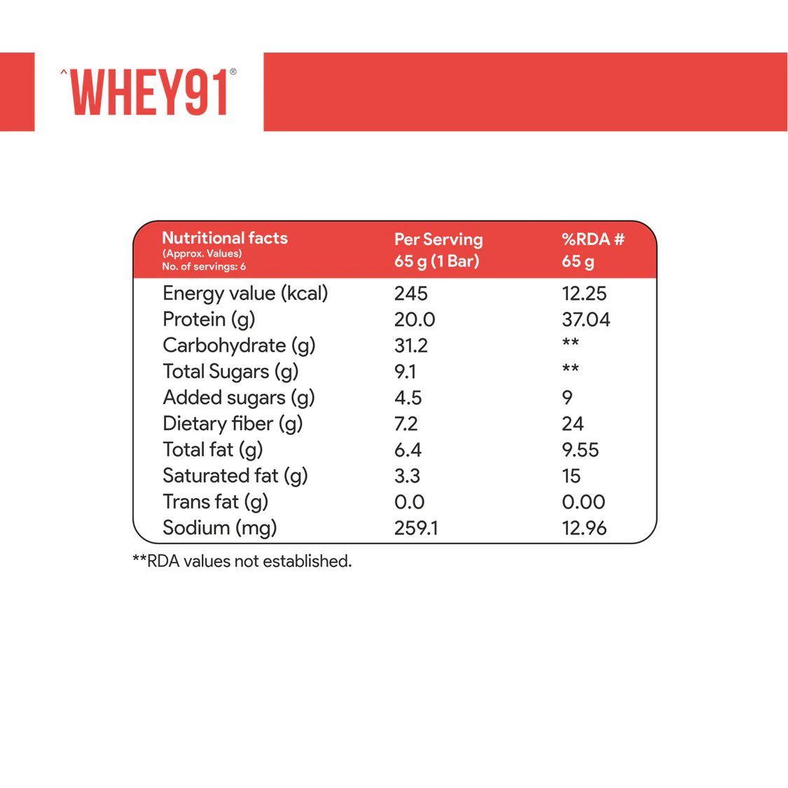 Whey91 Strawberry Splash Protein Bars - 20g Protein 7.2g Fibre (Pack of 6 bars) - Image 6