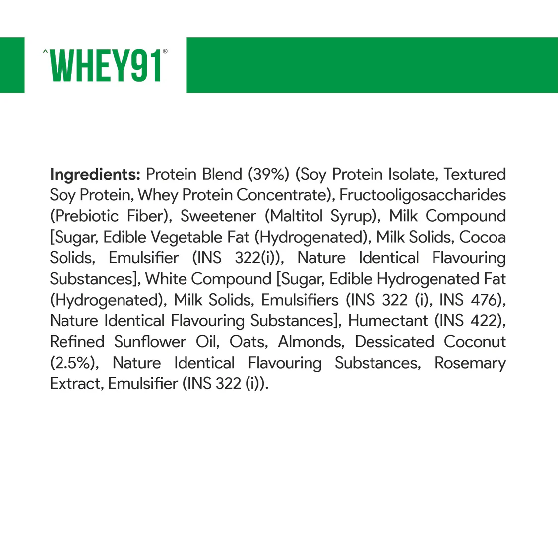 Whey91 Coconut Delight Protein Bars - 20g protein, 5.8g fibre (Pack of 6 bars) - Image 6