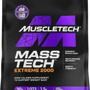 Mass Tech Extreme 2000, Triple Chocolate Brownie, 5.44kg, High-Calorie Mass Gainer, 30g Protein, 1073 Calories per Serving