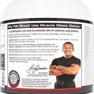 Labrada Muscle Mass Gainer Powder (Gain Weight, Post-Workout, 52g Protein, 250g Carbs,1g Creatine, 500mg L-Carnitine, 9 Servings) 6.6 lbs (3 kg) (Chocolate)