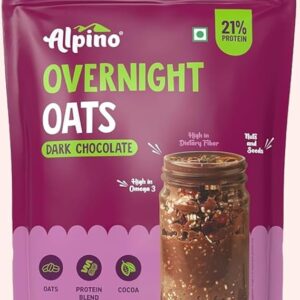 ALPINO High Protein Overnight Super Oats Dark Chocolate 1KG – Rolled Oats, Cocoa Powder, Peanut Protein, Nuts & Seeds – 21% Protein, Source of Fibre and Healthy Fats