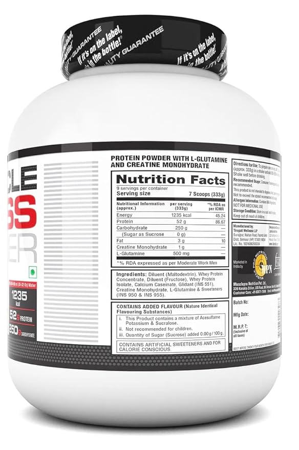 Labrada Muscle Mass Gainer Powder (Gain Weight, Post-Workout, 52g Protein, 250g Carbs,1g Creatine, 500mg L-Carnitine, 9 Servings) 6.6 lbs (3 kg) (Chocolate) - Image 3