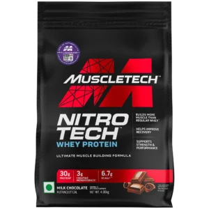 MuscleTech Nitrotech Whey Protein Powder 4kg | 89 Serving | 30g Protein | Milk Chocolate Flavour | Muscle | Recovery | Strength
