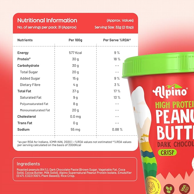 ALPINO High Protein Dark Chocolate Peanut Butter Crisp - Roasted Peanuts, Dark Chocolate, Whey Protein & Pea Protein - Image 6