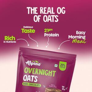 ALPINO High Protein Overnight Super Oats Dark Chocolate 1KG – Rolled Oats, Cocoa Powder, Peanut Protein, Nuts & Seeds – 21% Protein, Source of Fibre and Healthy Fats