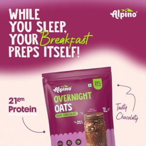 ALPINO High Protein Overnight Super Oats Dark Chocolate 1KG – Rolled Oats, Cocoa Powder, Peanut Protein, Nuts & Seeds – 21% Protein, Source of Fibre and Healthy Fats