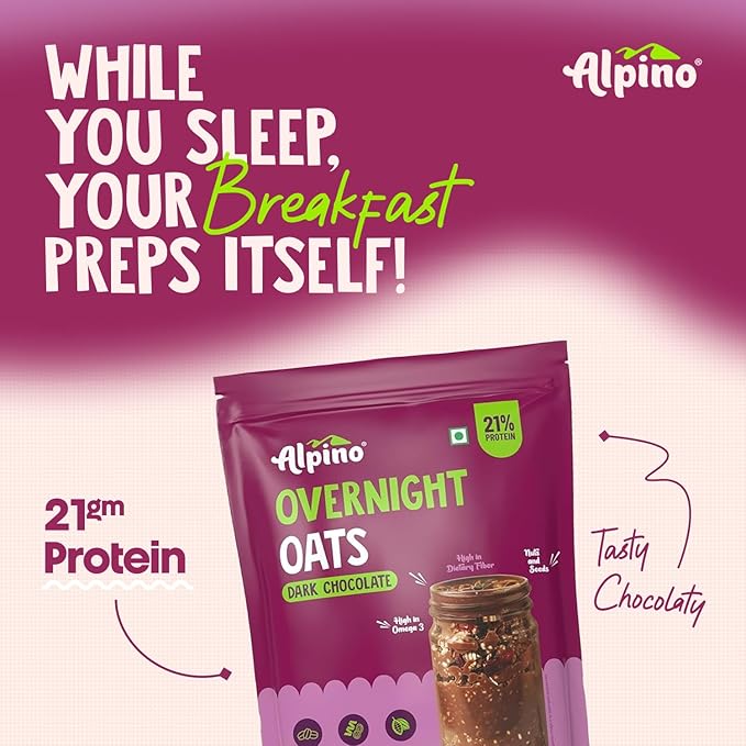 ALPINO High Protein Overnight Super Oats Dark Chocolate 1KG – Rolled Oats, Cocoa Powder, Peanut Protein, Nuts & Seeds – 21% Protein, Source of Fibre and Healthy Fats - Image 2