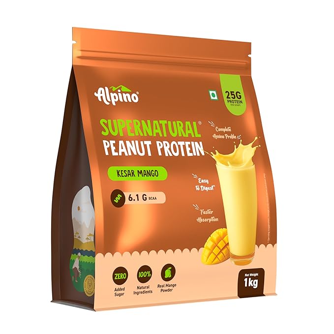 Alpino Supernatural Peanut Protein Powder Kesar Mango 1kg - 25g Plant Based Protein, 6.1g BCAAs, No Added Sugar, Vegan - Image 7