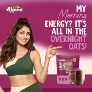 ALPINO High Protein Overnight Super Oats Dark Chocolate 1KG – Rolled Oats, Cocoa Powder, Peanut Protein, Nuts & Seeds – 21% Protein, Source of Fibre and Healthy Fats