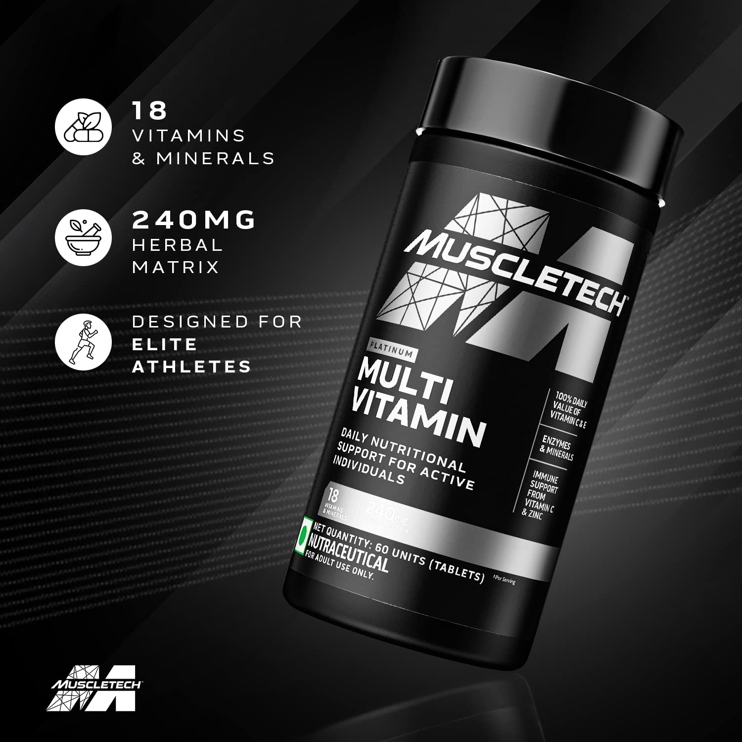 MuscleTech Platinum Multivitamin,Vitamin C for Immune Support,18 Vitamins & Minerals,60 Tablets, 150 grams - Image 4