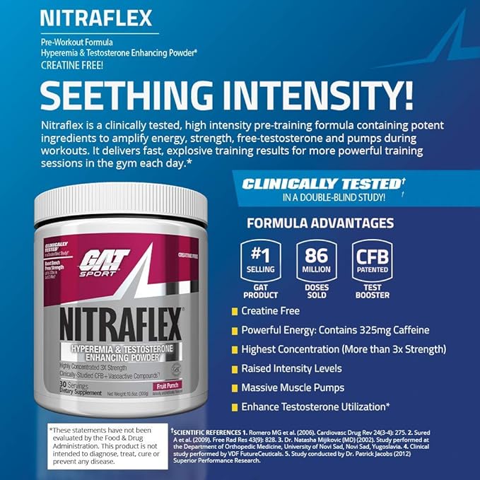 GAT Sport Nitraflex Fruit Punch Flavour powder -Pack of 30 Servings - Image 2