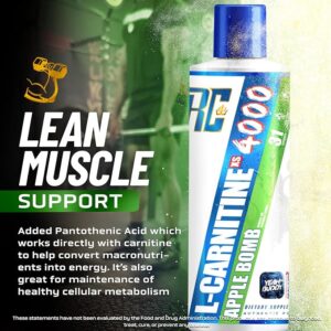 Ronnie Coleman Signature Series L Carnitine XS 4000 Liquid, Stimulant Free, Sugar Free, Zero Carbs, Lean Muscle Strength Support for Men & Women, 16 Oz, Apple Bomb