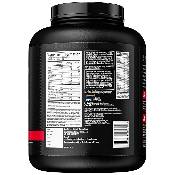 MuscleTech Nitrotech Ripped,1.81 Kg (4Lbs),Chocolate Fudge Brownie,Low Fat Lean Whey Protein,+ Weight Management,30 G From Whey Protein,500 G (L-Carnitine & L-Tartrate),200 Mg C,43 Servings - Image 2