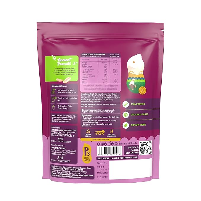 ALPINO High Protein Overnight Super Oats Dark Chocolate 1KG – Rolled Oats, Cocoa Powder, Peanut Protein, Nuts & Seeds – 21% Protein, Source of Fibre and Healthy Fats - Image 5