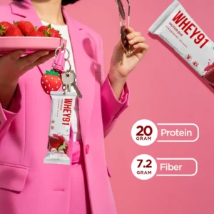Whey91 Strawberry Splash Protein Bars – 20g Protein 7.2g Fibre (Pack of 6 bars)