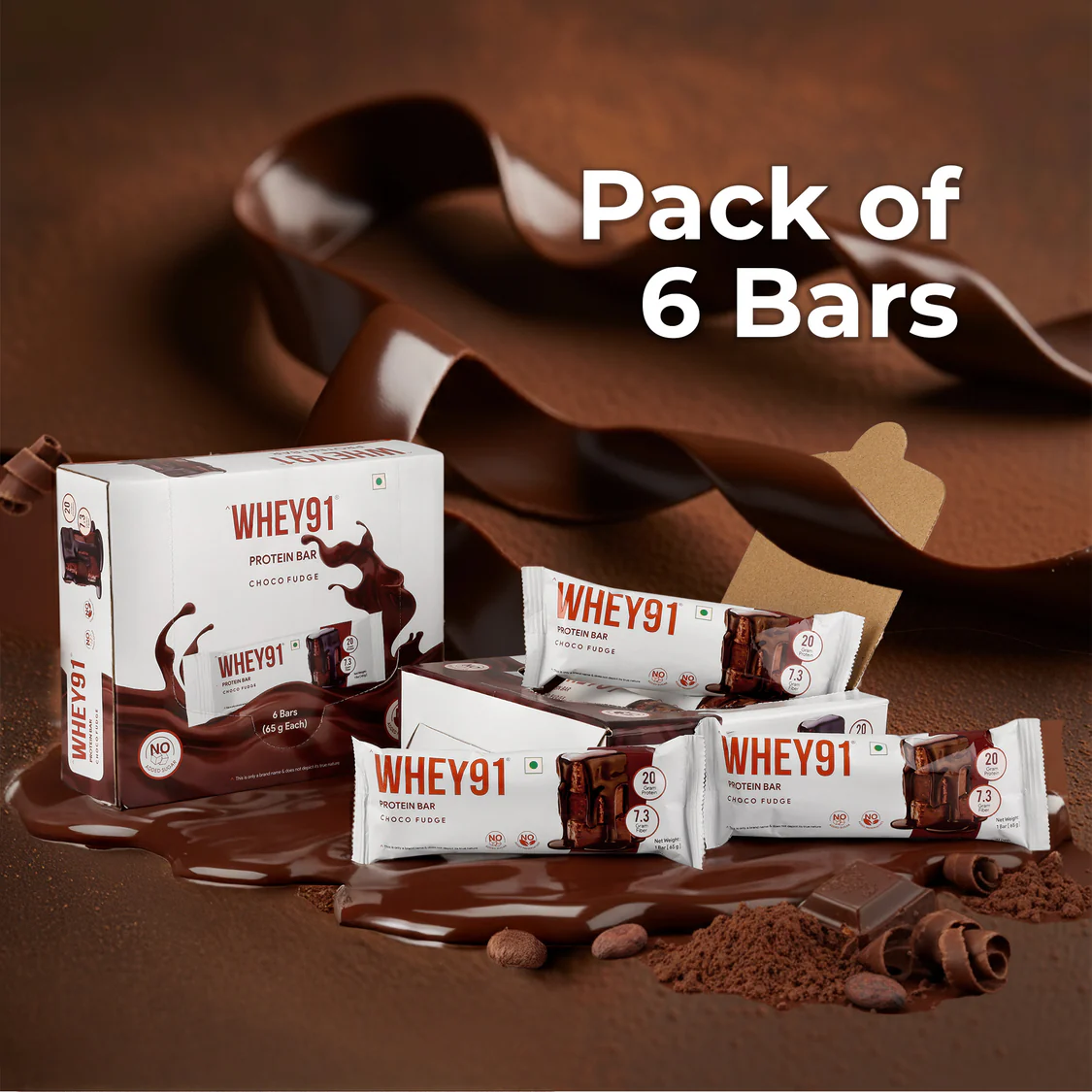 Whey91 Choco Fudge Protein Bars - 20g Protein 7.3 g Fibre (Pack of 6 bars) - Image 2
