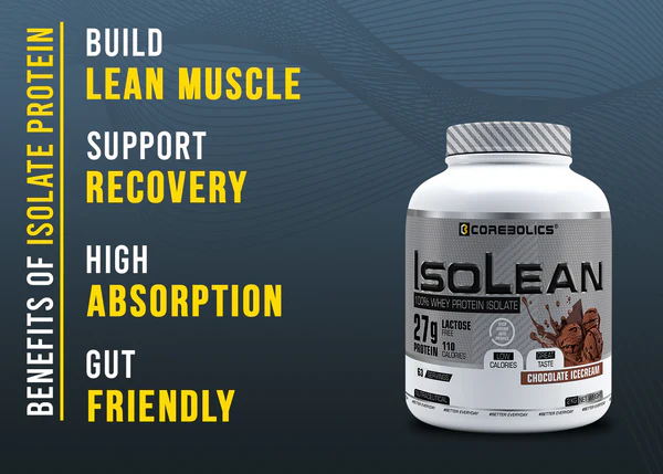 Corebolics Isolean 100% Whey Protein Isolate ( 2 kg, 63 Servings ) + FREE Samples And Protein Bar - Image 4