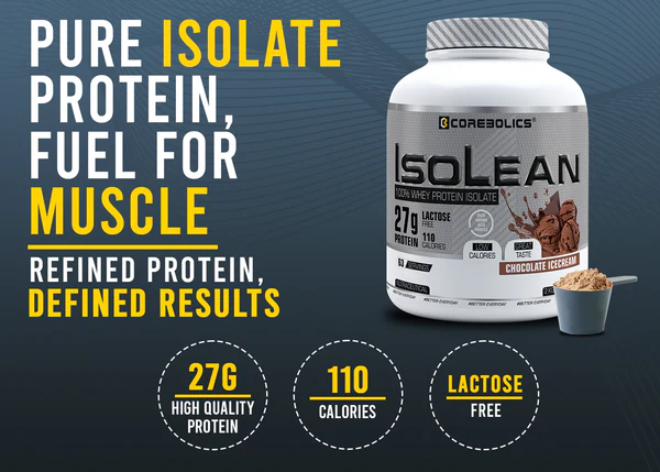 Corebolics Isolean 100% Whey Protein Isolate ( 2 kg, 63 Servings ) + FREE Samples And Protein Bar - Image 6