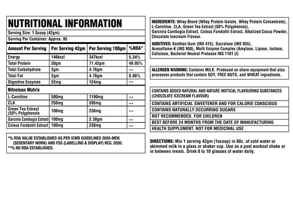 COREBOLICS NITROLEAN - DIET WHEY PROTEIN ( 2 KG, 48 SERVINGS ) Free T-Shirt - Image 7