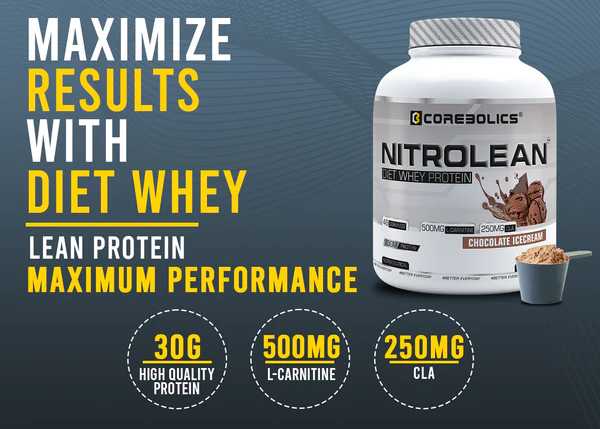 COREBOLICS NITROLEAN - DIET WHEY PROTEIN ( 2 KG, 48 SERVINGS ) Free T-Shirt - Image 6