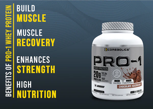 Corebolics Pro-1 Whey Protein ( 2 kg, 50 Serving ) Free T- Shirt - Image 5