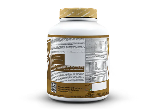 Corebolics Whey Gold - Isolate Protein (2 kg, 67 Servings) + FREE T-Shirt - Image 7