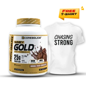 Corebolics Whey Gold – Isolate Protein (2 kg, 67 Servings) + FREE T-Shirt