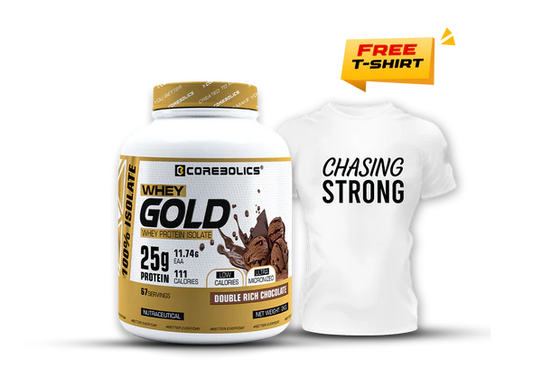 Corebolics Whey Gold - Isolate Protein (2 kg, 67 Servings) + FREE T-Shirt